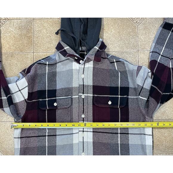 AE American Eagle Men’s Sz Medium Plaid Flannel Shirt Jacket With Removable Hood - Picture 5 of 13
